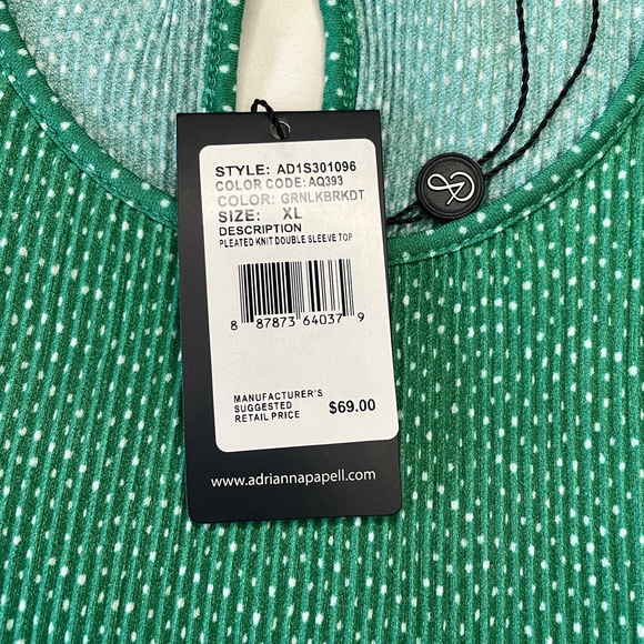 *NWT* Adrianna Papell Green Dotted Blouse - Picture 4 of 7